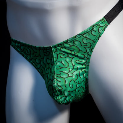 Men's thong underwear with brains print, classic cut, Front angled view