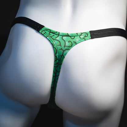 Men's thong underwear with brains print, classic cut, Rear view