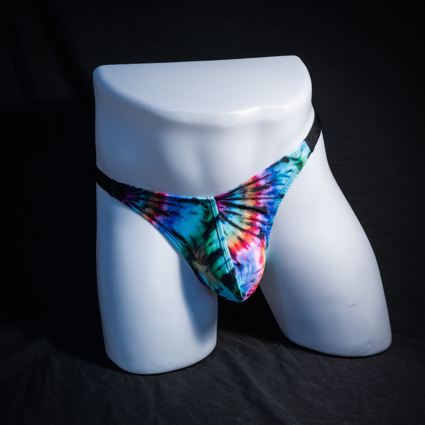 Men's tie dye thong underwear, classic cut, Full front view
