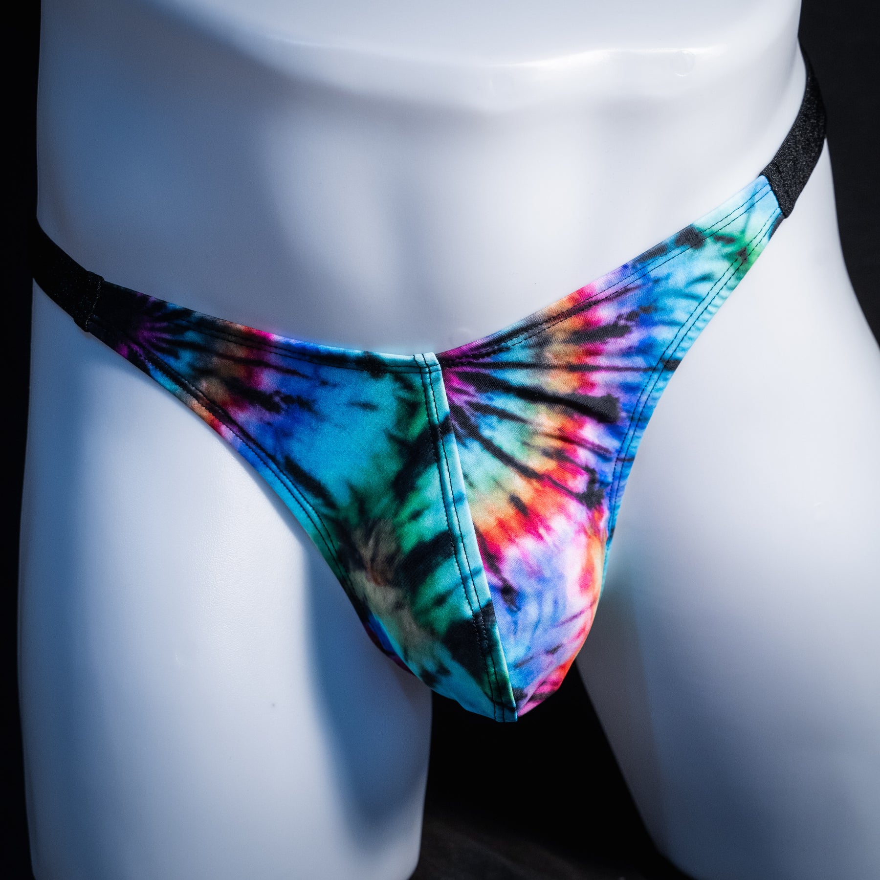 Men's tie dye thong underwear, classic cut, Front view