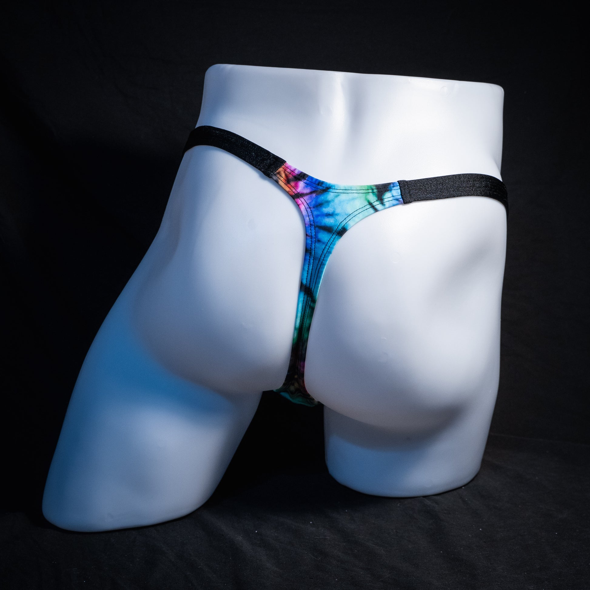 Men's tie dye thong underwear, classic cut, Full rear view