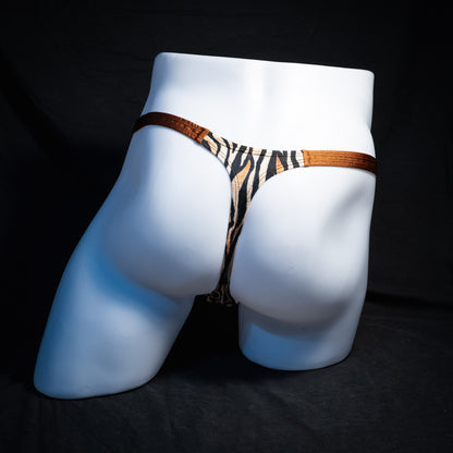 Men's tiger stripe thong underwear, classic cut, Full rear view