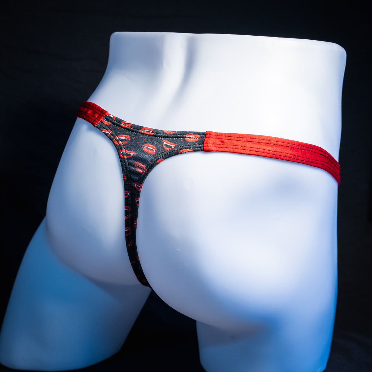 Men's Vampire mouths thong underwear, classic cut, rear view.