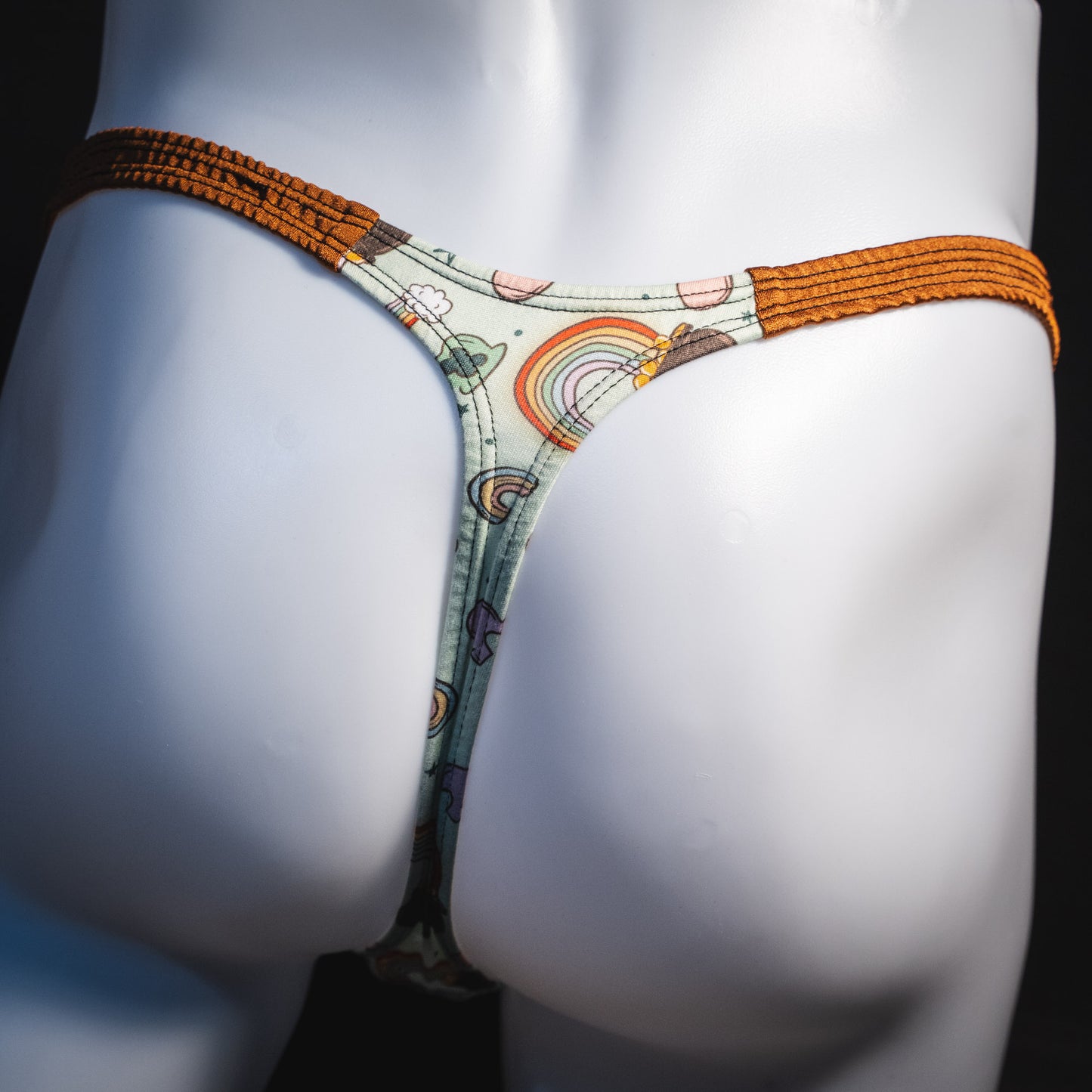 Men's vintage st patricks day thong underwear, classic cut, rear view.