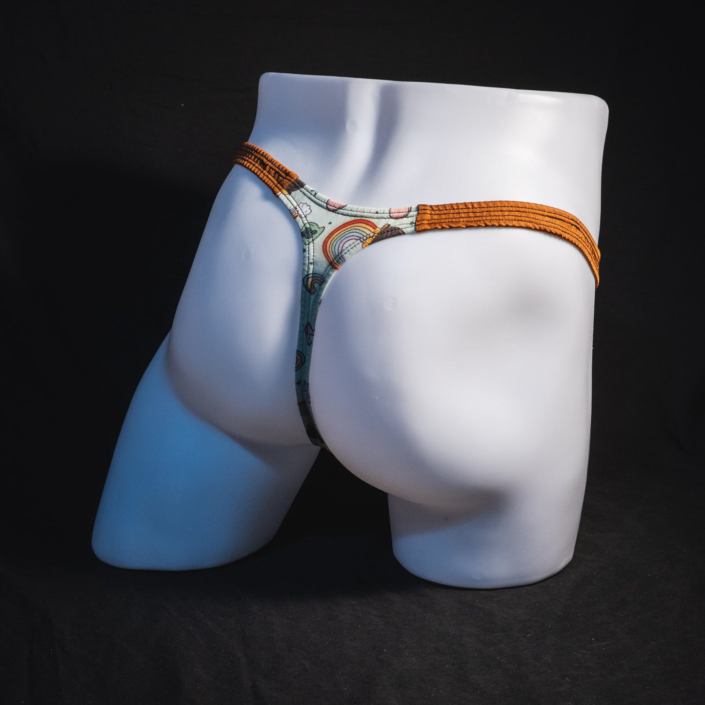 Men's vintage st patricks day thong underwear, classic cut, full angled rear view.