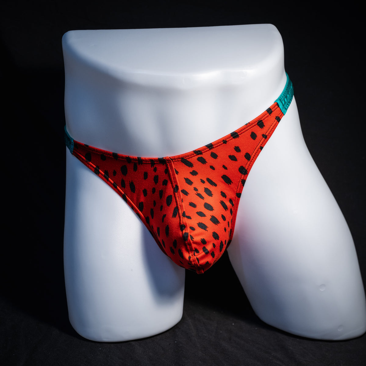 Men's watermelon thong underwear, classic cut, front view.