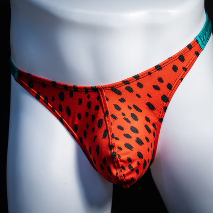 Men's watermelon thong underwear, classic cut, front view.