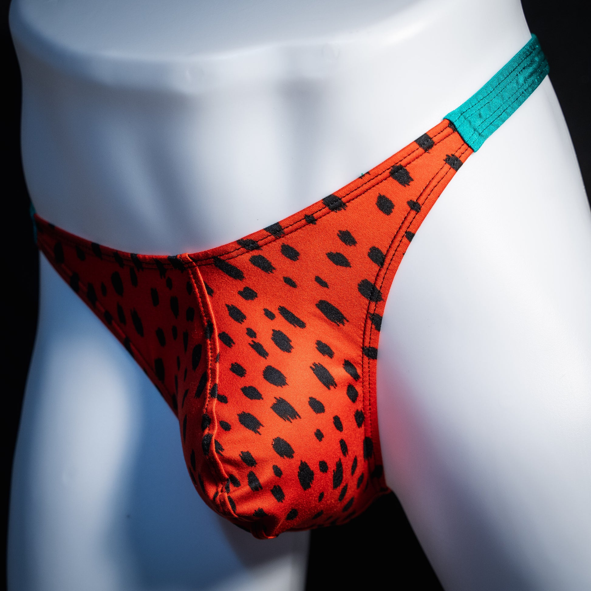 Men's watermelon thong underwear, classic cut, front view.