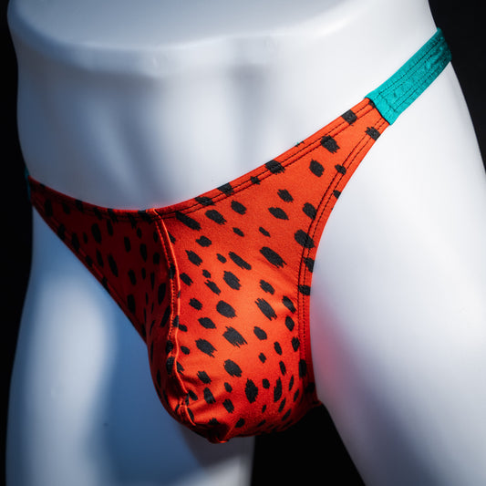 Men's watermelon thong underwear, classic cut, front view.