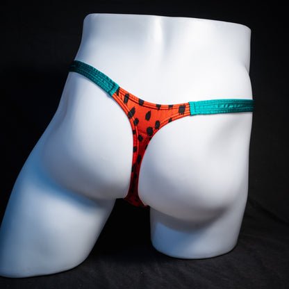 Men's watermelon thong underwear, classic cut, rear view.