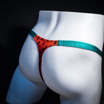 Men's watermelon thong underwear, classic cut, rear view.