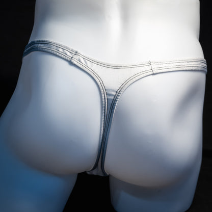 Men's white and mesh thong underwear, classic cut, Rear view