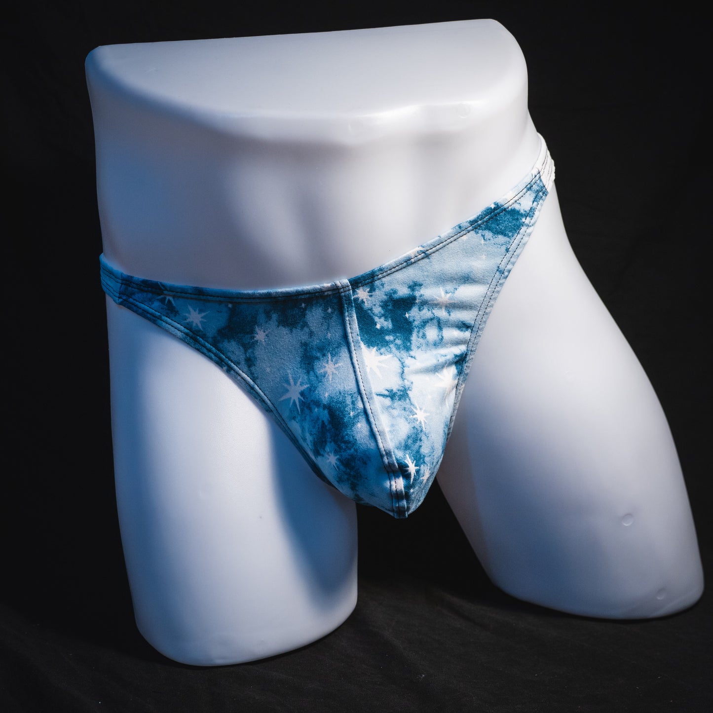 Men's winter night thong underwear, classic cut, full front view.