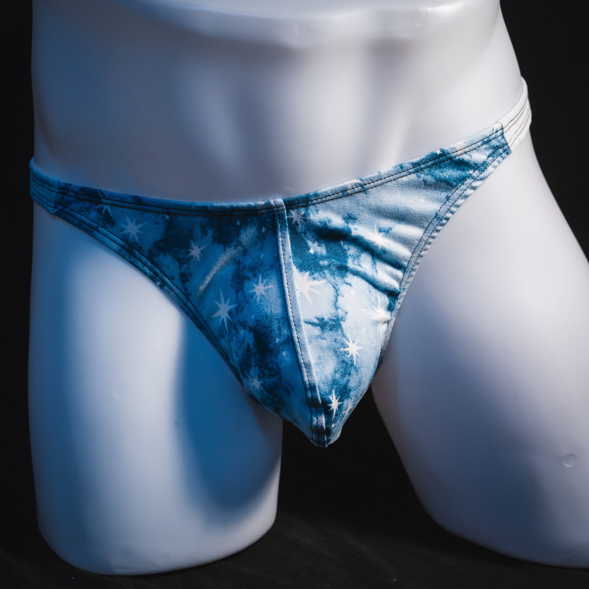 Men's winter night thong underwear, classic cut, front view.