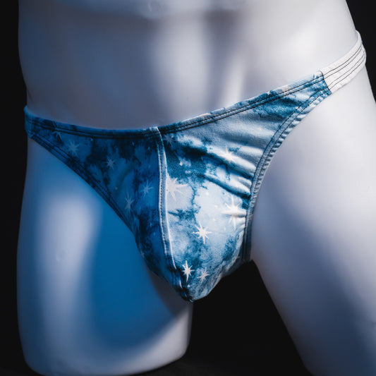 Men's winter night thong underwear, classic cut, front angled view.