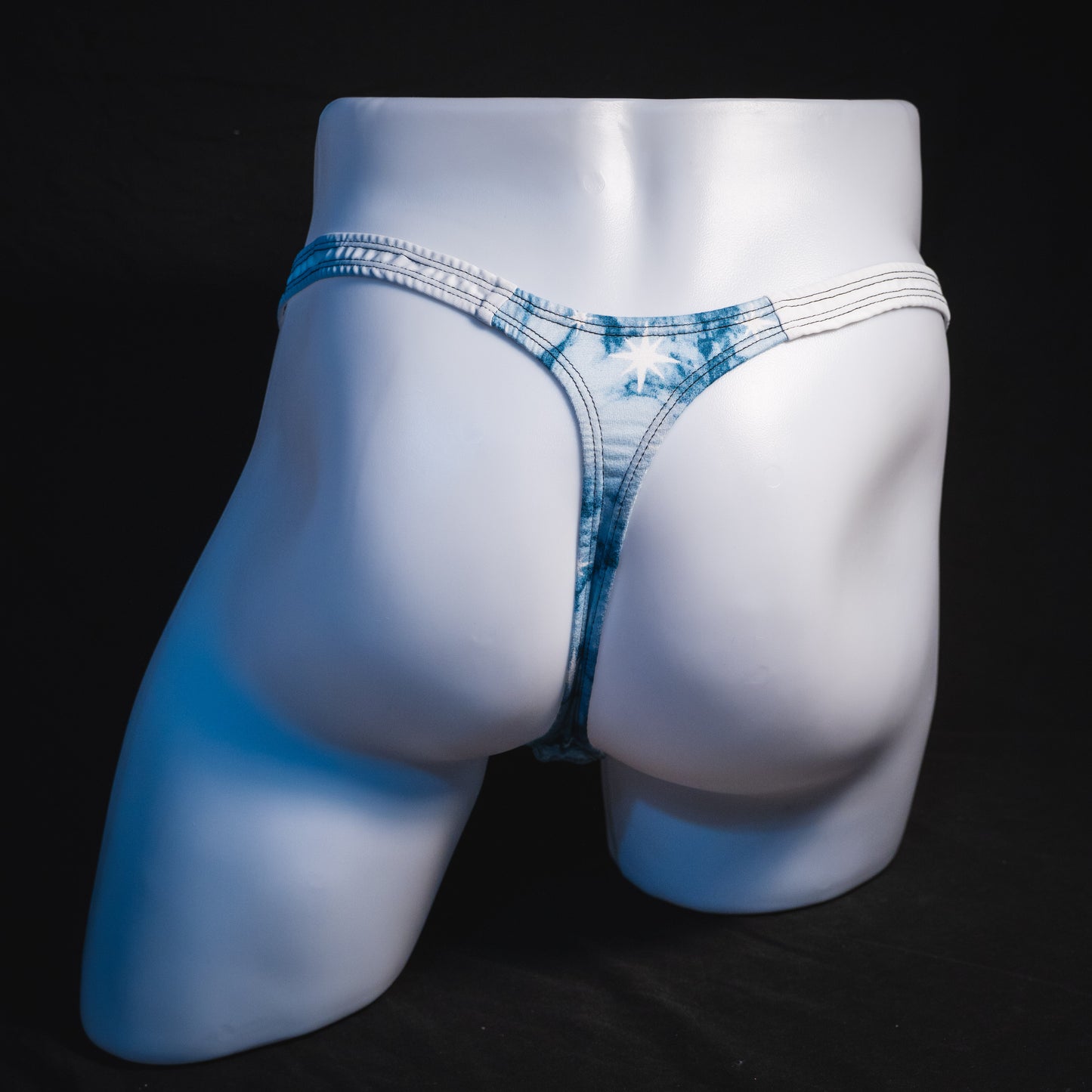 Men's winter night thong underwear, classic cut, full rear view.
