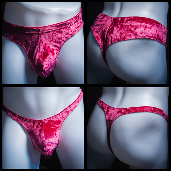 handmade mens thong underwear, pink velvet, bundle pack