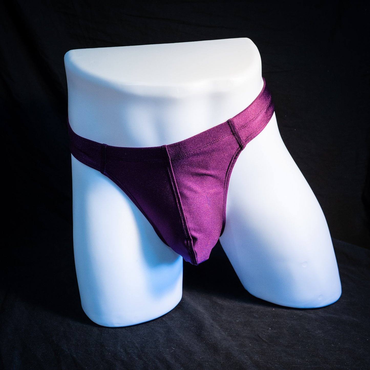 Men's plum purple robust cut thong underwear. full front view.