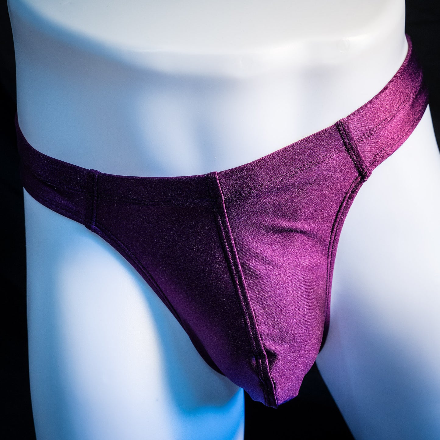 Men's plum purple robust cut thong underwear. front view.