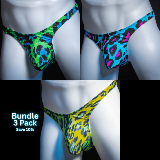Men's party cheetah thong underwear 3 pack bundle