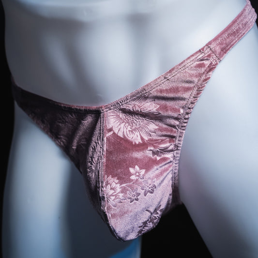 Mens Thong Underwear - Pink Floral Velvet