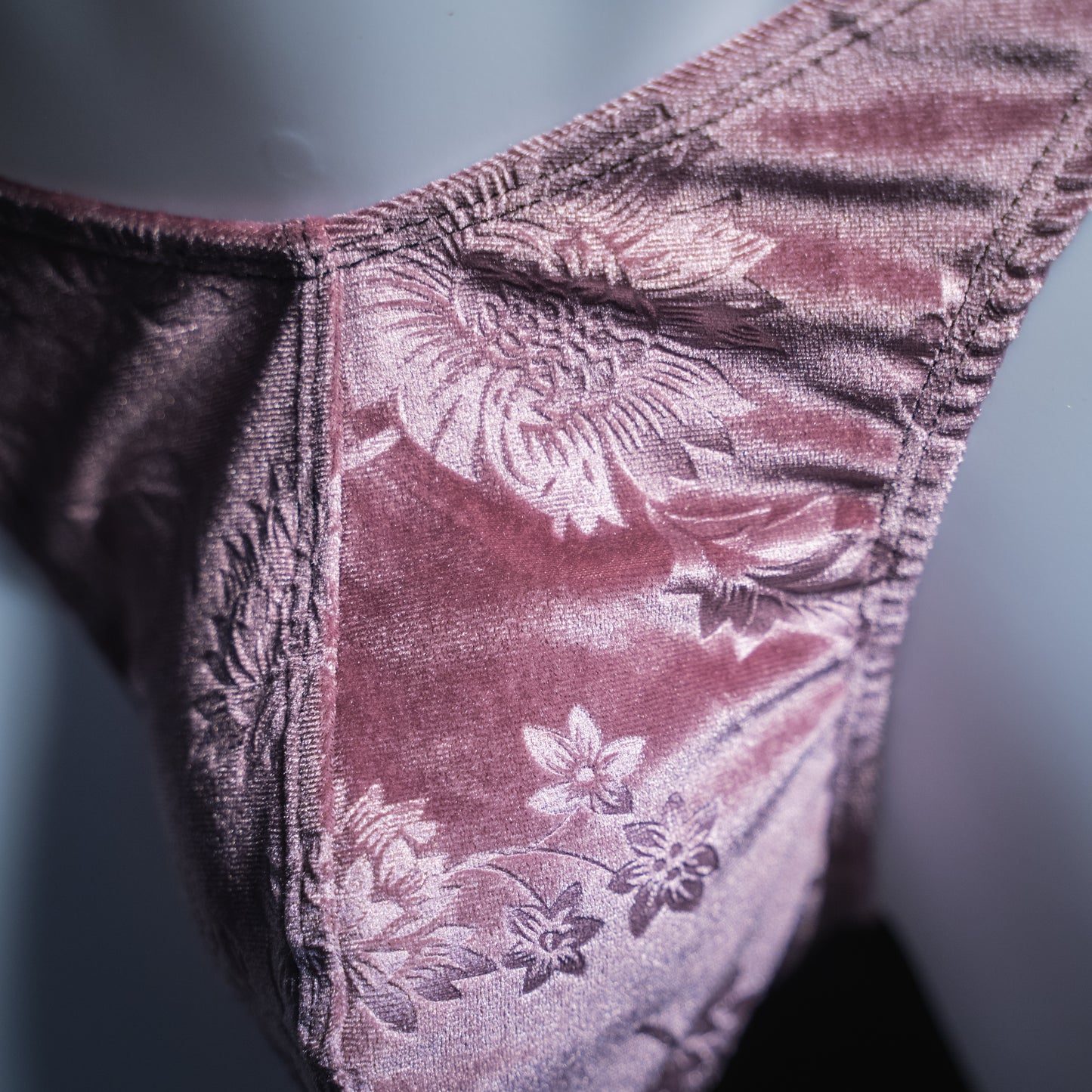 Mens Thong Underwear - Pink Floral Velvet