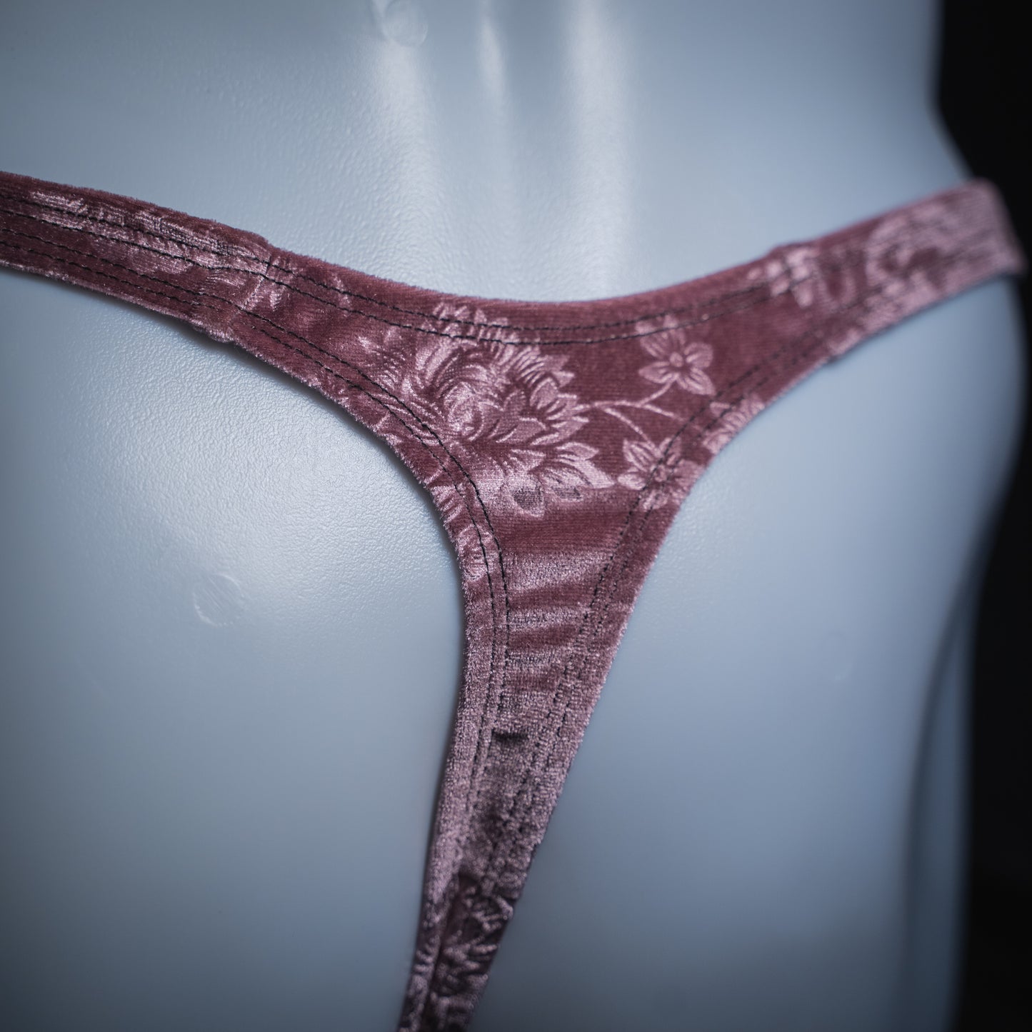 Mens Thong Underwear - Pink Floral Velvet