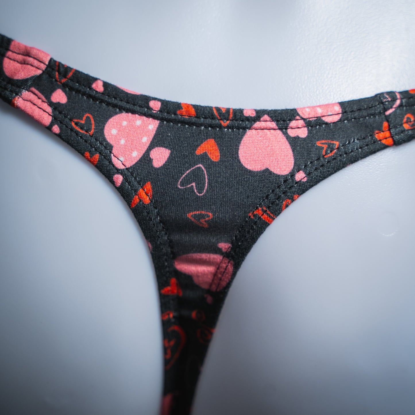 Mens Thong Underwear - Black With Red Hearts
