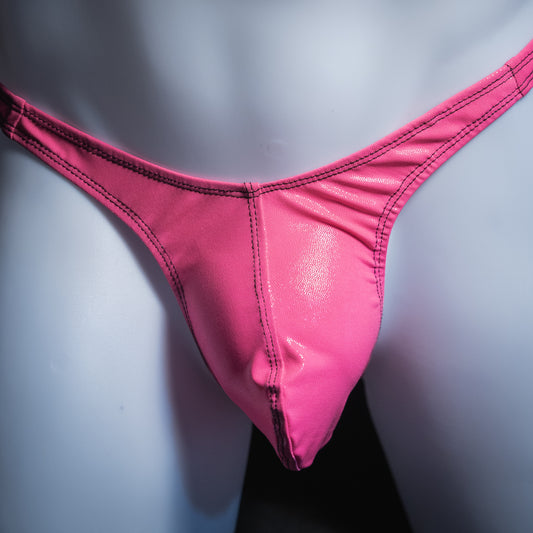 Mens Thong Underwear - Bright Pink Metallic