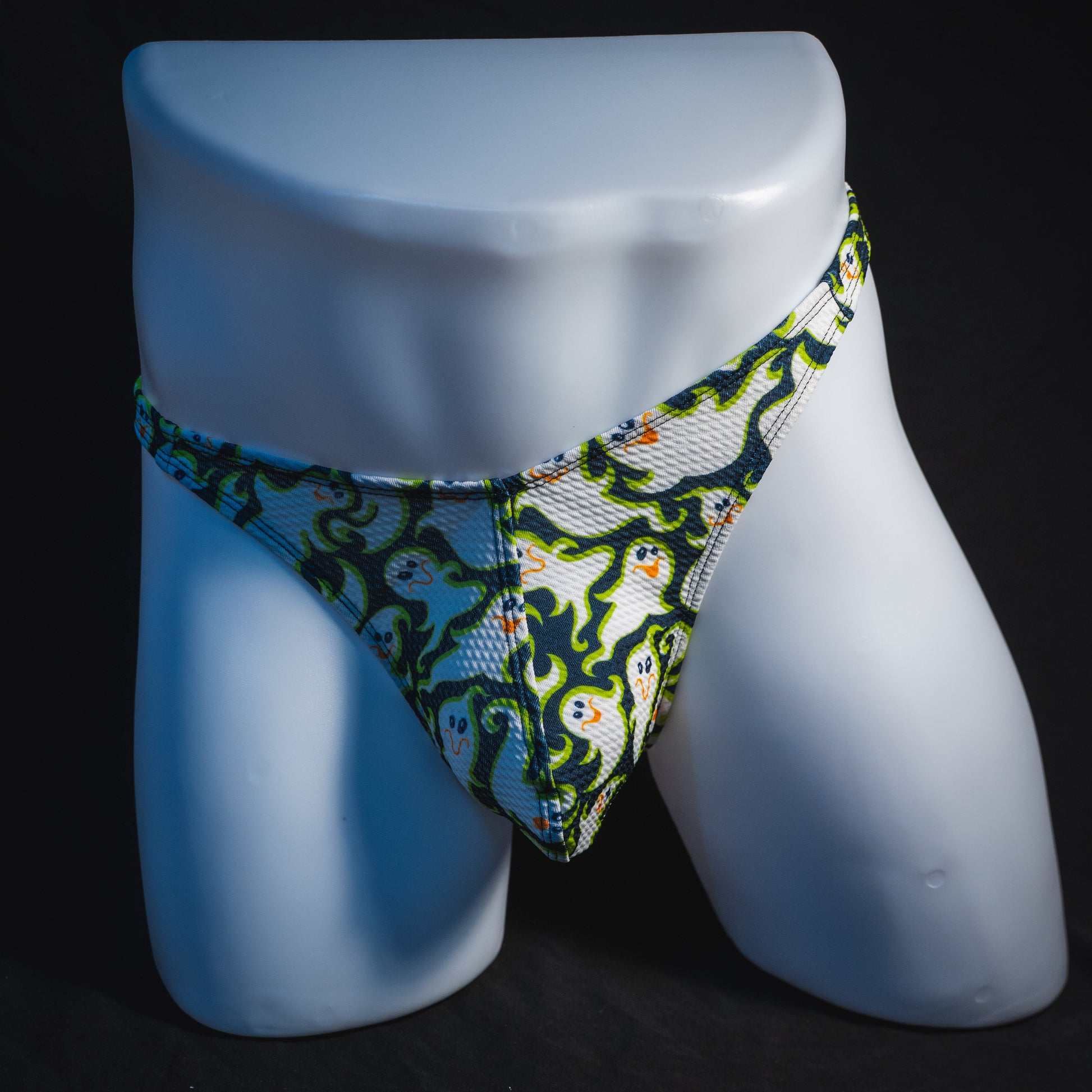 Men's Cute Ghosts Halloween Thong Underwear,  full front view
