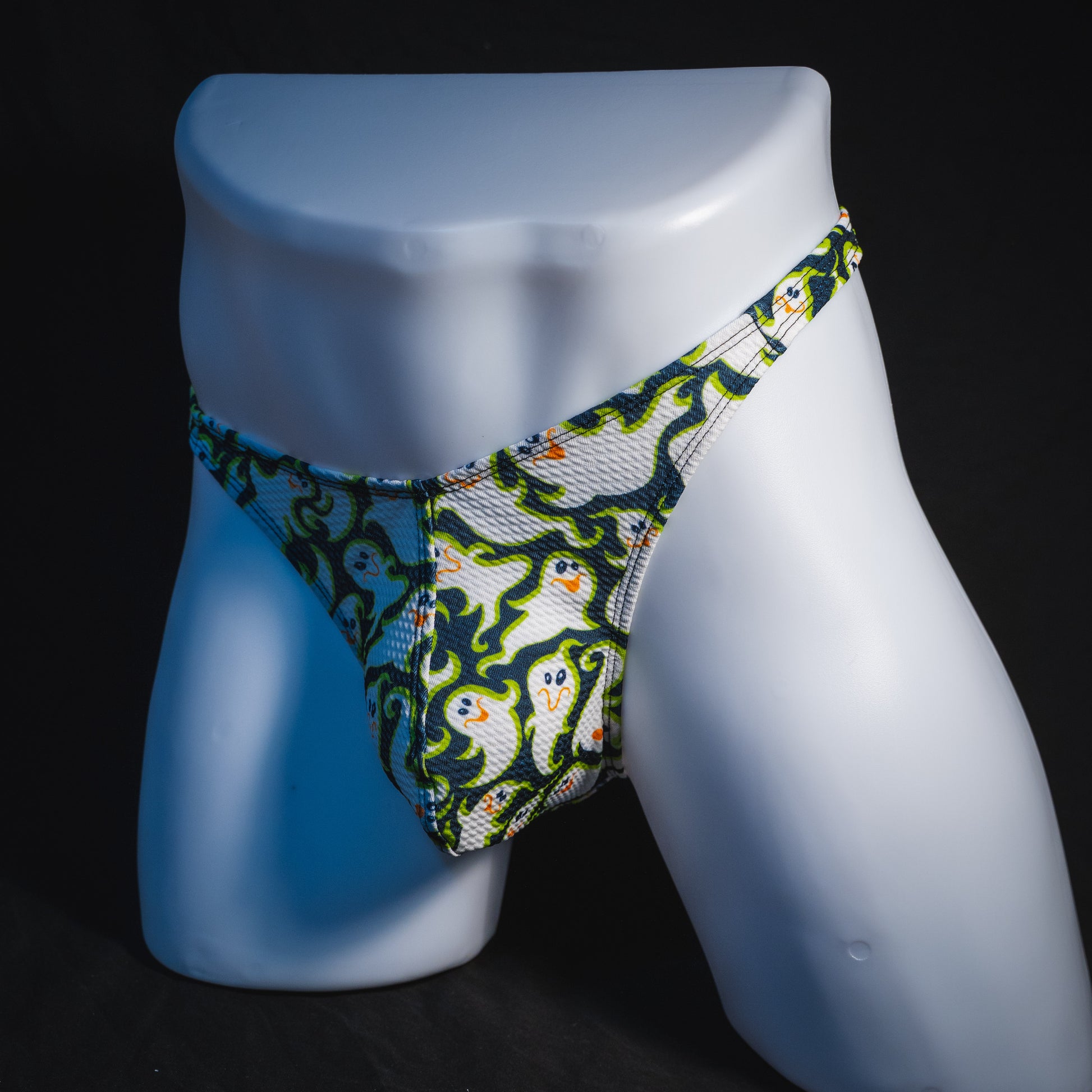 Men's Cute Ghosts Halloween Thong Underwear,  full front view