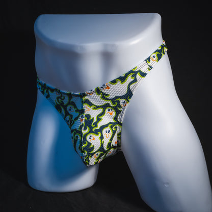 Men's Cute Ghosts Halloween Thong Underwear,  full front view