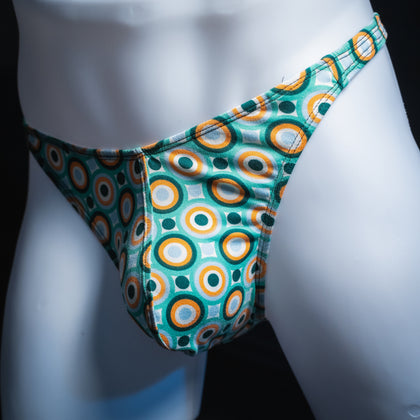 Men's Irish colors thong, classic cut, front angled view.