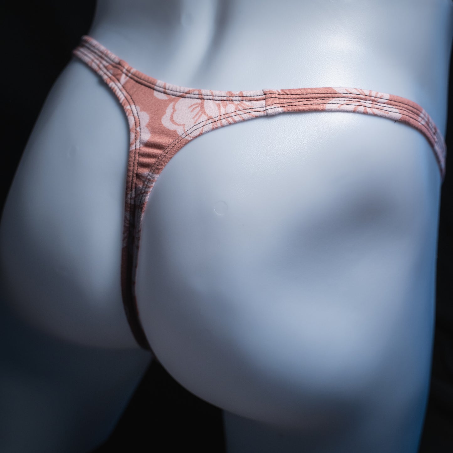 Mens Thong Underwear - Mauve with White Flowers