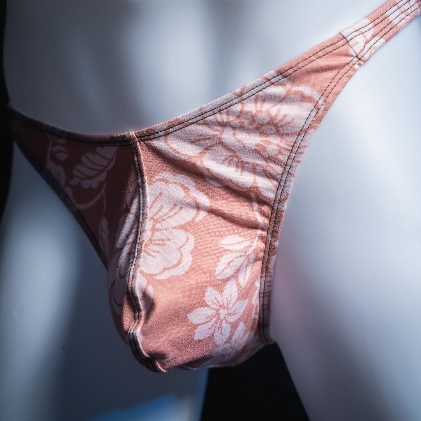 Mens Thong Underwear - Mauve with White Flowers