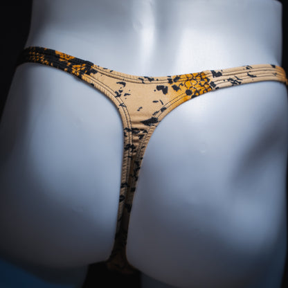 Men's mud snakeskin thong, classic cut, back view.