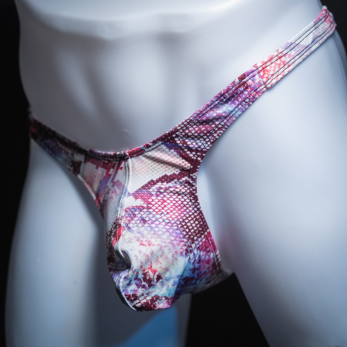 Mens Thong Underwear - Pink Snakeskin Spandex
