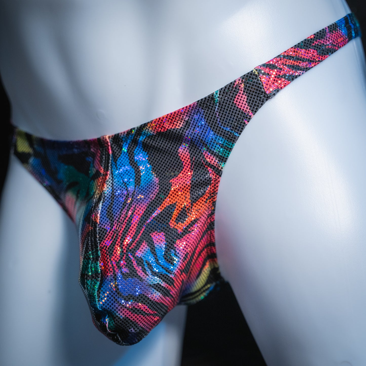 Mens Thong Underwear - Rainbow Zebra Metallic