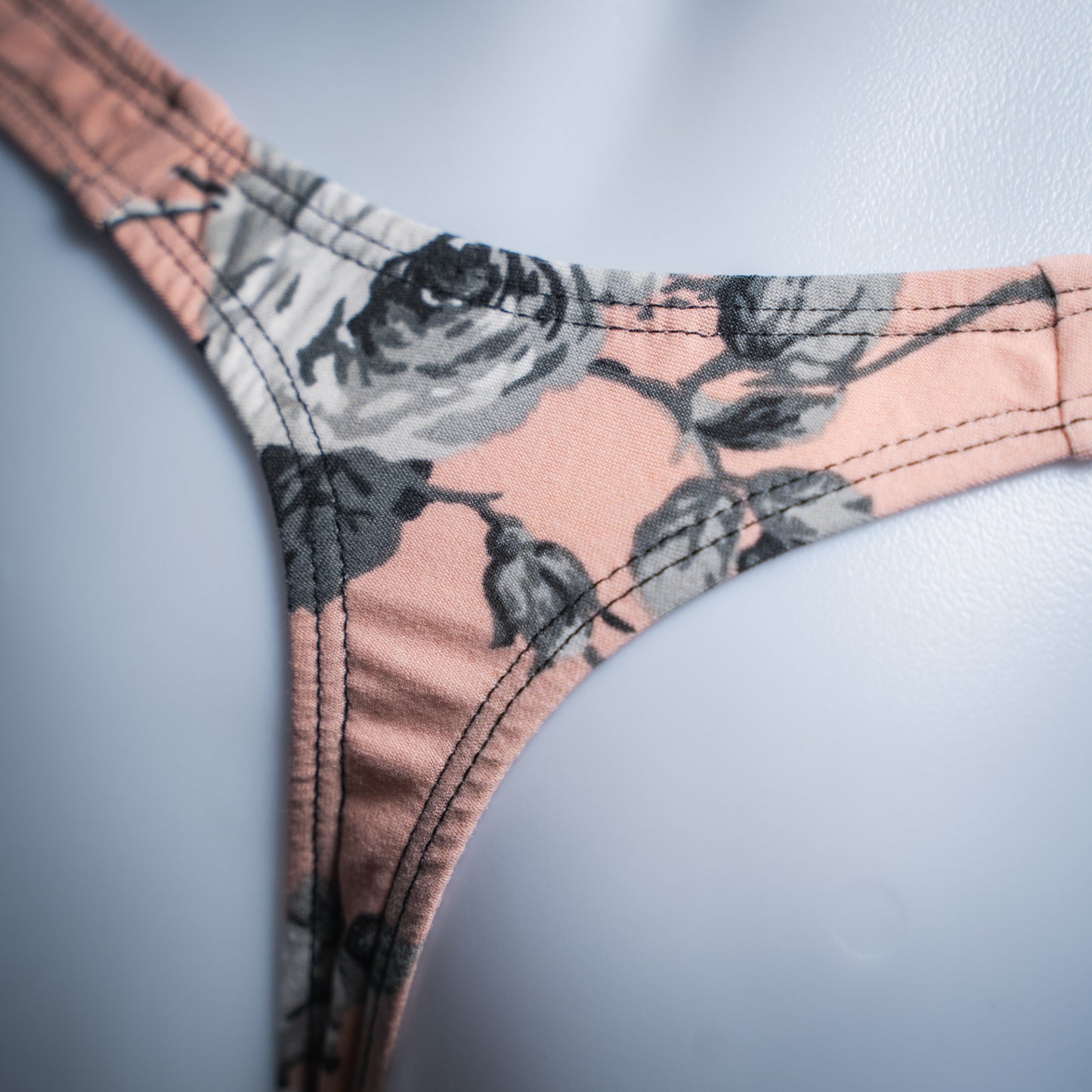 Mens Thong Underwear - Pink with Black and White Flowers