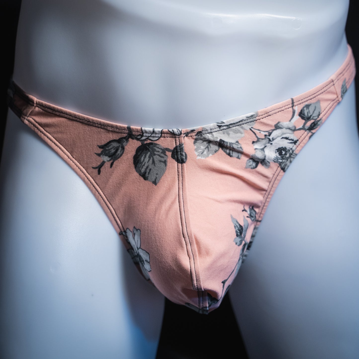 Mens Thong Underwear - Pink with Black and White Flowers