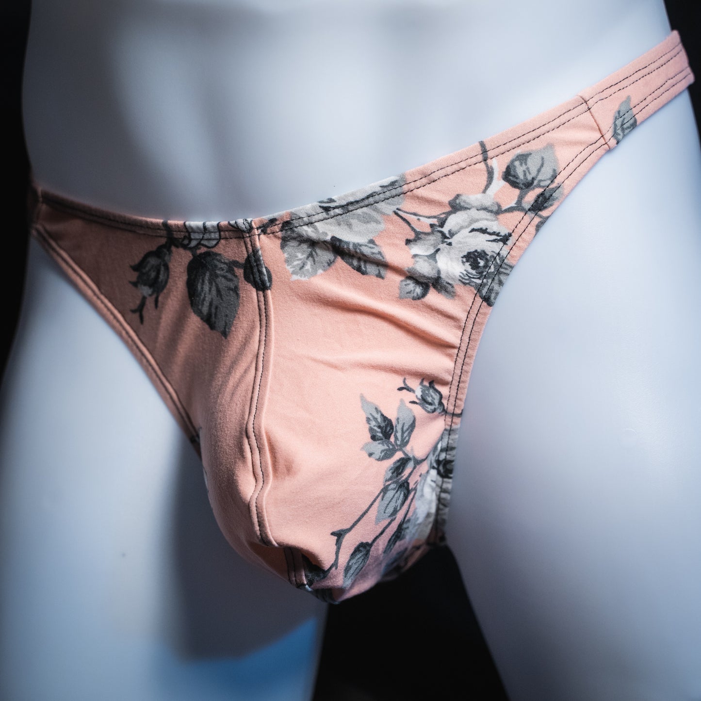 Mens Thong Underwear - Pink with Black and White Flowers