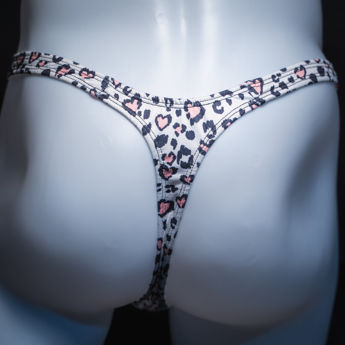 Mens Thong Underwear - White with Pink Hearts Cheetah