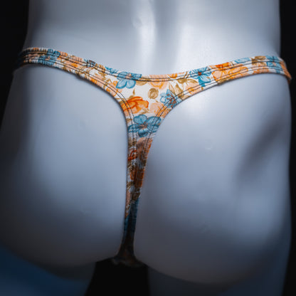 men's floral thong shown in classic cut from a back view