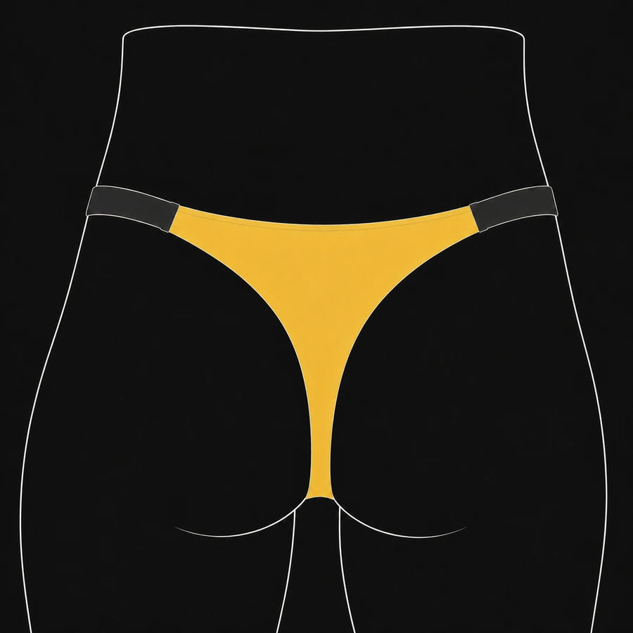 Larger Triangle Back cut: wider and deeper gold upper triangle with a narrow strap below.