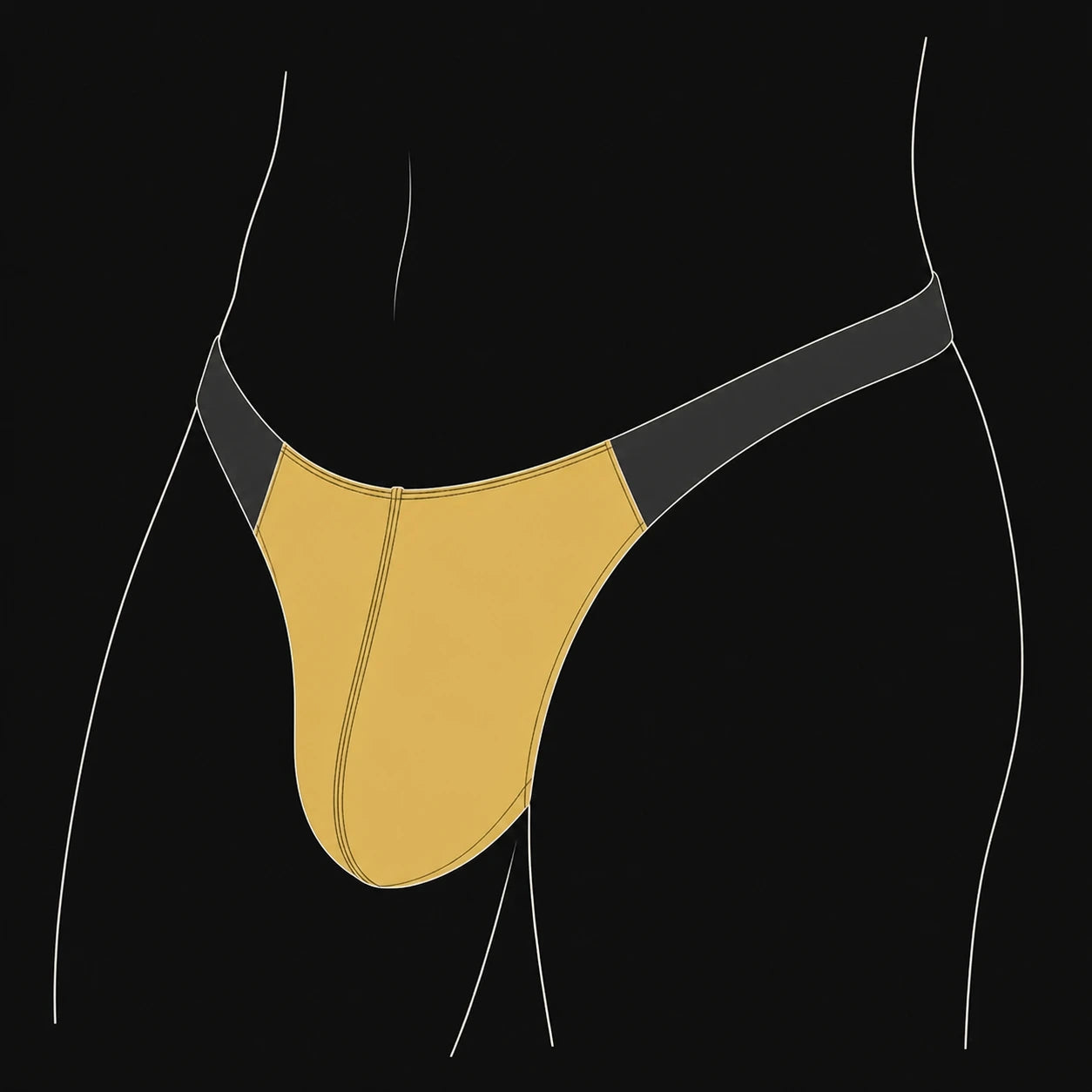 Angled fit illustration showing the pouch area