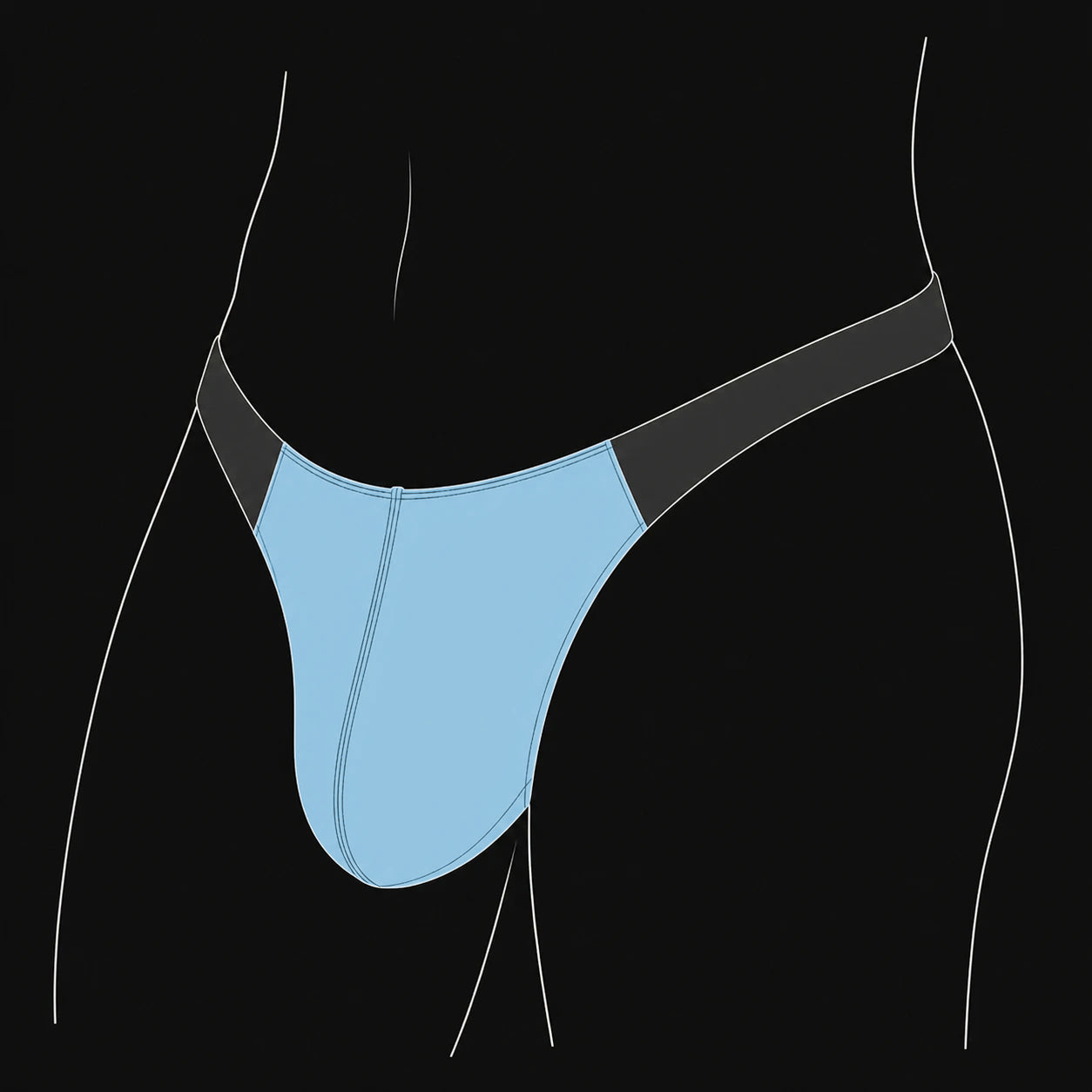 Angled fit illustration showing the pouch area