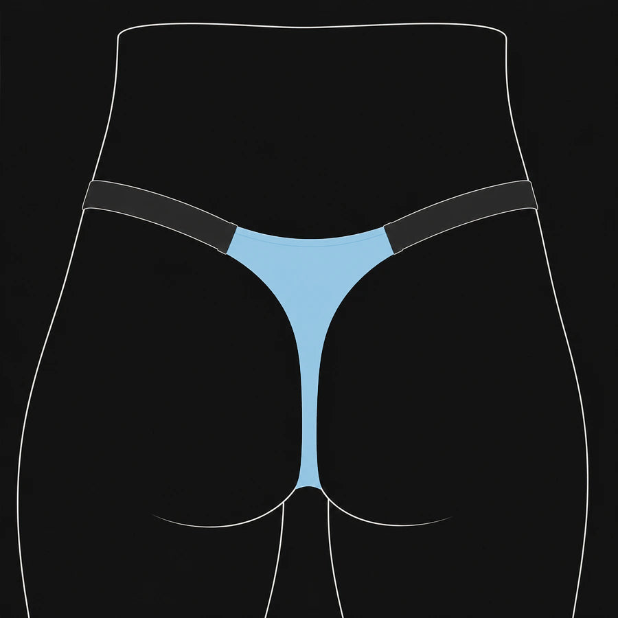 Original back cut: small blue upper triangle tapering into a narrow center strap.
