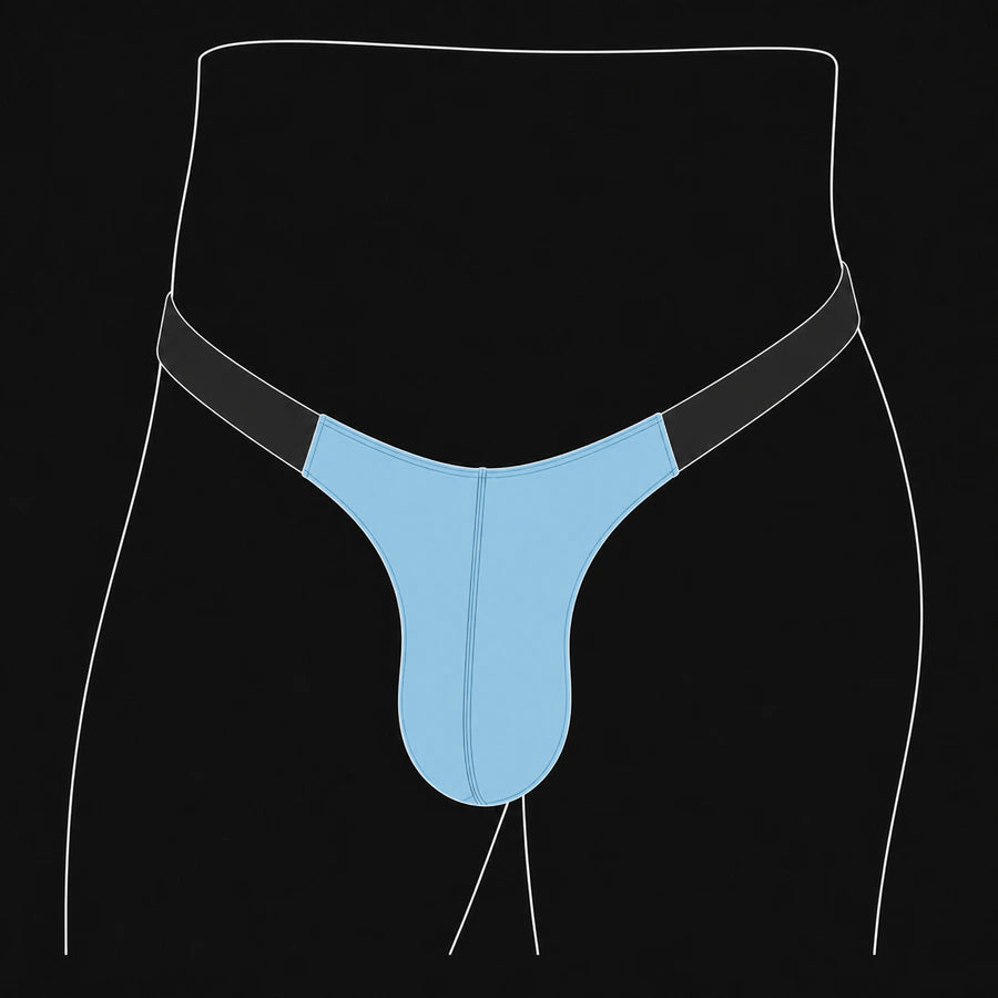 Tower front cut: blue pouch with a narrower upper section and rounded lower shape.